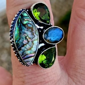 New Abalone Shell, Labradorite & Peridot Ring.